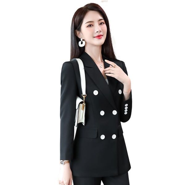 

red black women pant suit button decoration double breasted two piece set blazer coat jacket and trouser for office lady, White