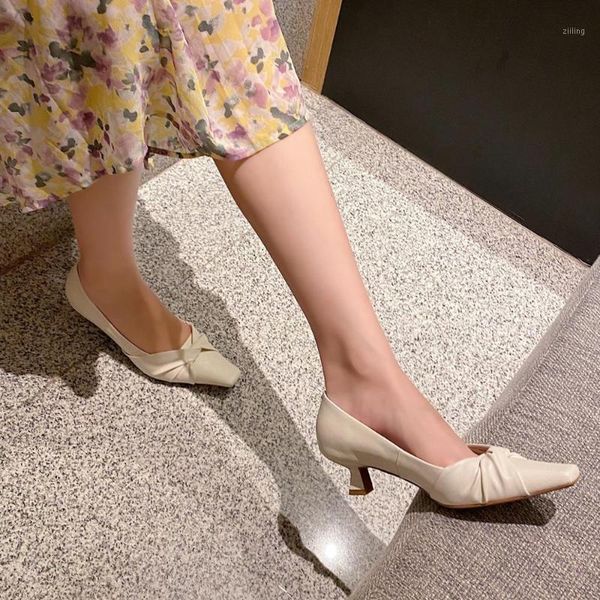 

dress shoes spring and autumn 2021 wild temperament leather mid-heeled simple fashion small square head high heels female x1591, Black