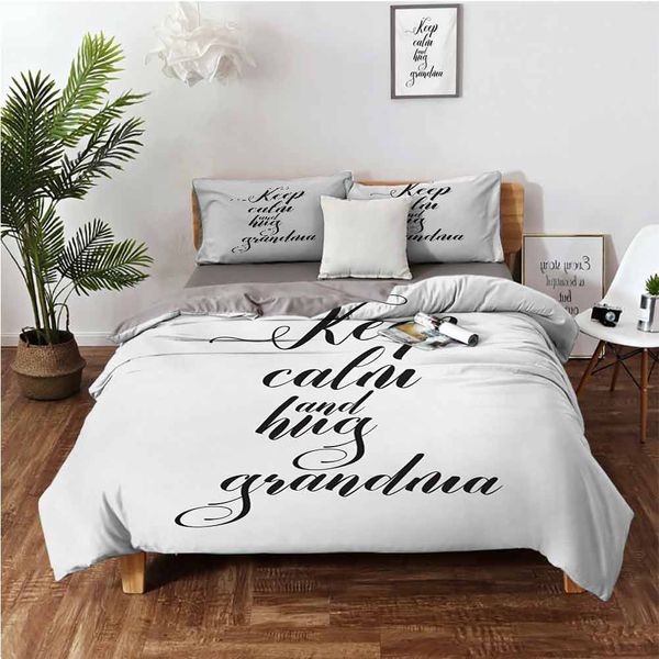 

monochrome hand lettering motivational quote about hugging grandma calligraphybedding 3-piece set