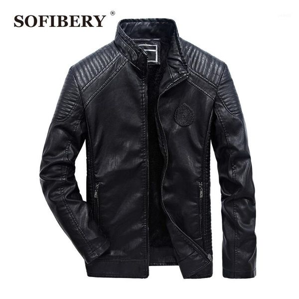 

wholesale- sofibery pu leather jacket men solid color turn-down collar casual jackets fashion male leather coats ql16991, Black