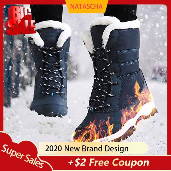 

natascha women snow boots non-slip winter boots platform waterproof and warm shoes thick fur plus size 42 round toe plush, Black