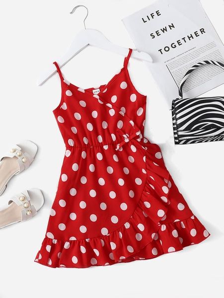 

toddler girls polka dot bow side wrap hem dress she, Red;yellow