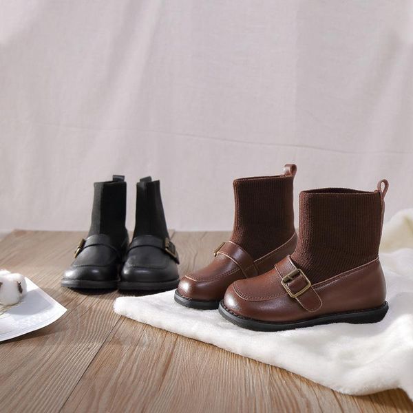 

boots solid color girls princess shoes children autumn winter kids slip on breathable baby botas soft bottom, Black;grey