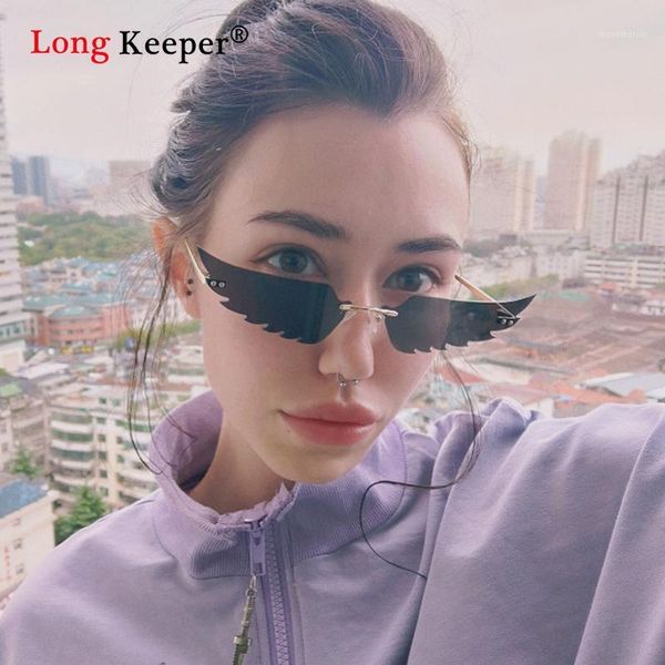 

hat sales wing women sunglasses cat eye rimless sun glasses narrow eyewear 2020 metal shades trending streetwear uv4001, White;black