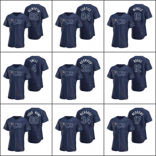 

tampa bay rays men #12 wade boggs 85 sean gilmartin 18 joey wendle custom women youth navy authentic 2020 alternate jersey, Blue;black