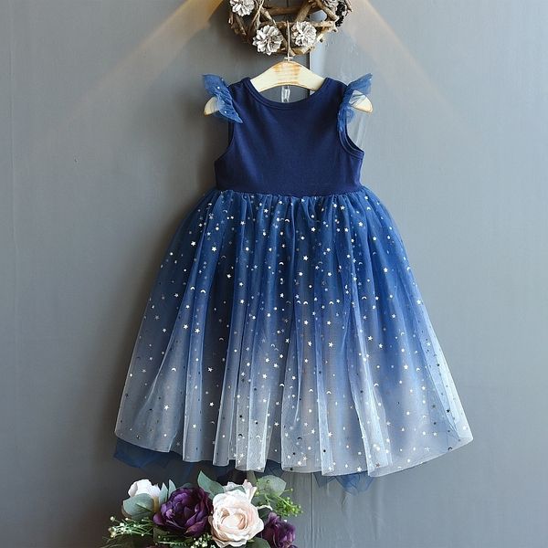 2020 Ragazze Fashion Princess Dress Starry Sky Dress Blue Star Abbigliamento per bambini Abiti per bambini per ragazze LJ200923