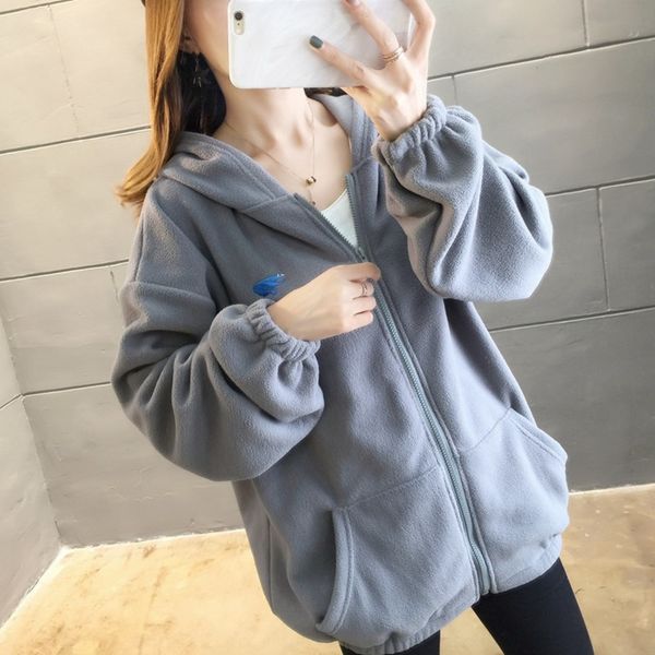 

yuxiu 2020 haze blue sweater women's jacket autumn winter cardigan hooded loose korean lazy bf sweater zipper jacket zipper boyfriends, Black