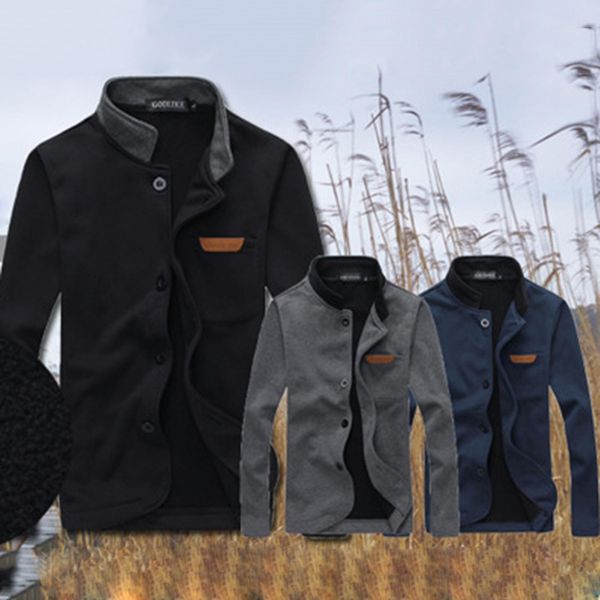 

fashion men outdoor jacket winter autumn stand collar jacket breathable pocket buttons coat long sleeve warm men casual outwear, Black;brown