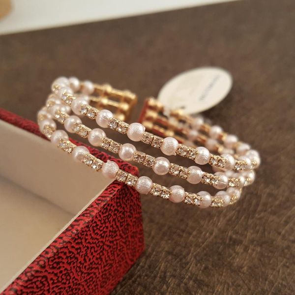 

роскошный горный хрусталь с pearl браслета pulseira feminina модного шармом 3 rows золотого браслета наручных цепочками для женщин люкса юве, Black