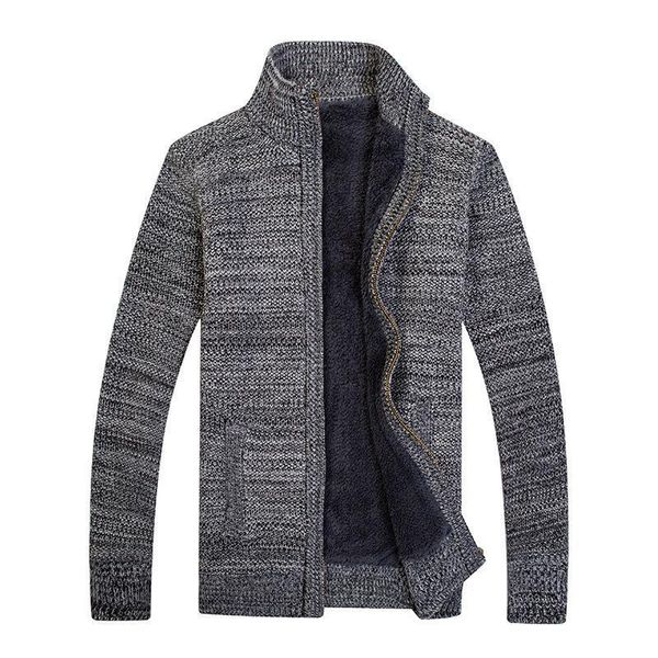 

winter men's fleece knitted cardigan long sleeve warm casual sweater coat stand collar full zipper fashionable jacket for autumn, Black;brown