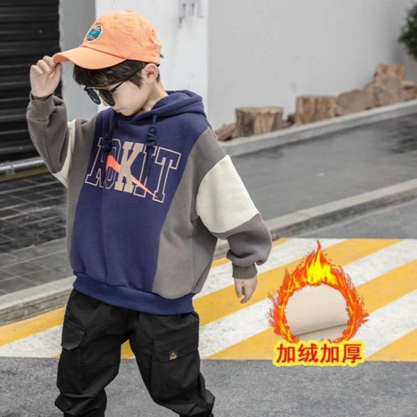 

boys' double layer plush sweater clothing children's warm hooded winter bottomed shirt 2020 new zhongda children, Black