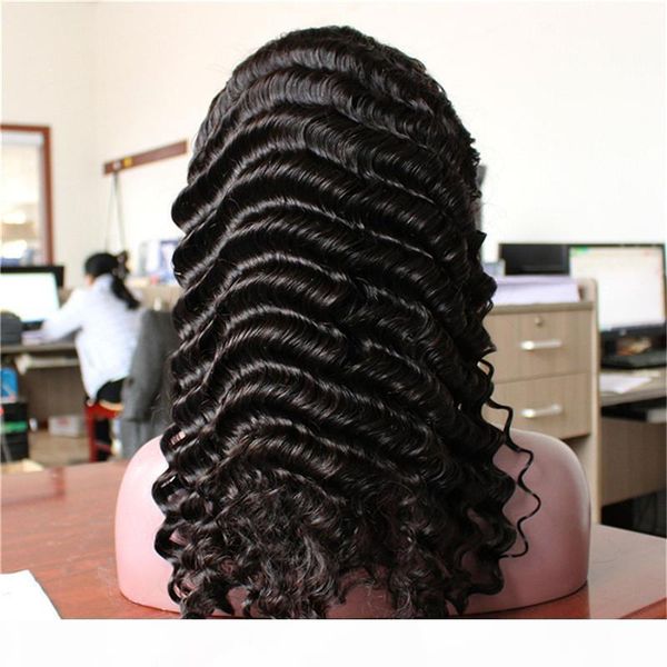 

natural color woman 130% density wig human hair swiss lace remy full lace deep wave brazilian vrigin hair, Black;brown