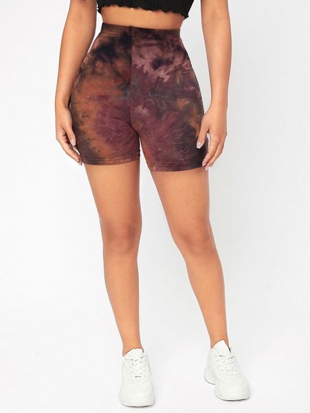 

petite tie dye high waist biker shorts i3or#, Black