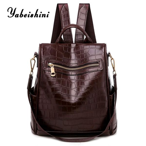 

anti-theft backpack for women leather backpack crocodile pattern ladies travel pu school bag for teeanger girls preppy