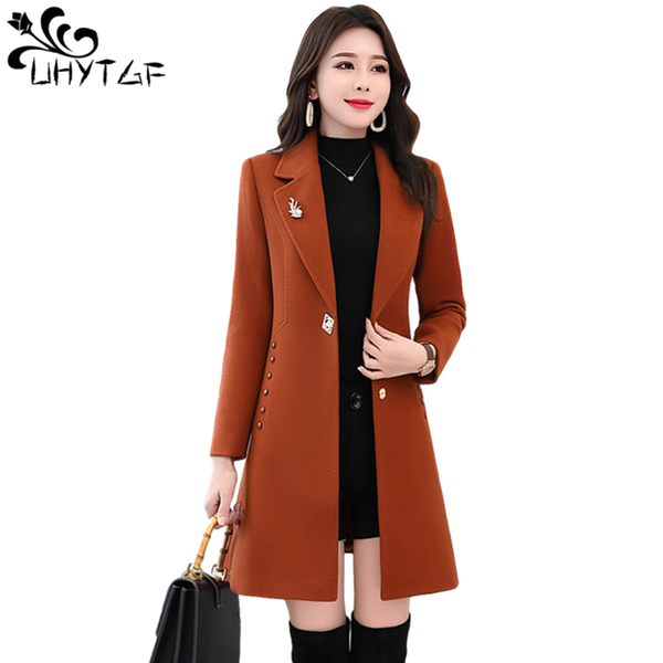 

uhytgf plus size woolen coat women spring autumn clothes woman long coat slim wool trench elegant outerwear manteau femme 895, Black