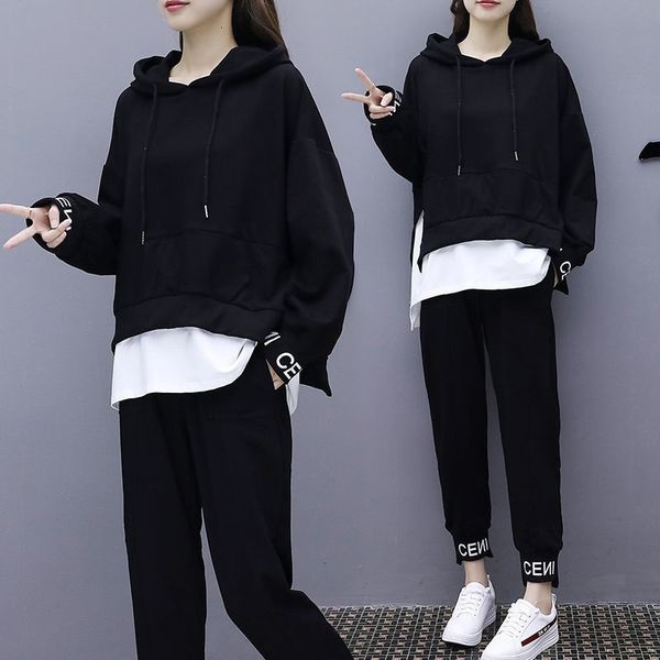 

2021 new female sports suit fall and winter student use korean fashion version loose bicycles casual two-piece set uebc, White