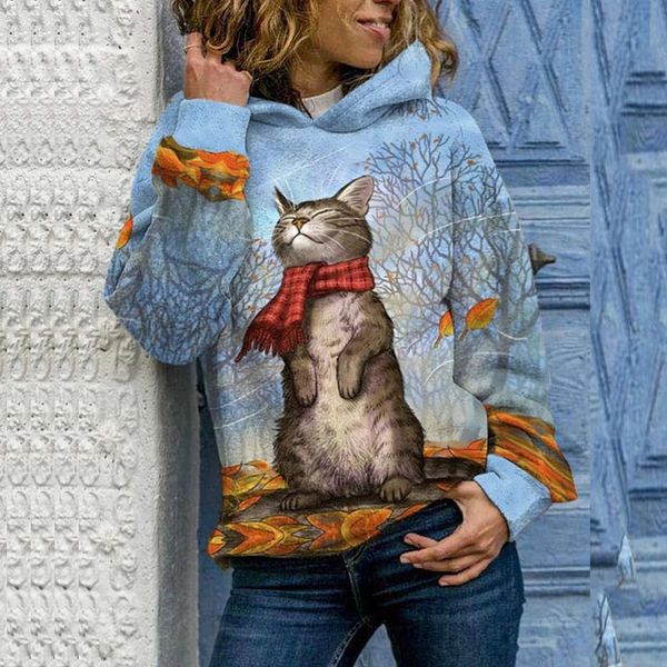 

sweatshirt leisure hoodie long sleeve hooded cat streetwear christmas pullover chaqueta women's harajuku vintage print mujer fxpdw