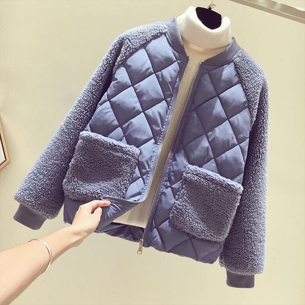 

2021 winter spring and autumn new style korean style down jacket cotton padded clothes loose fit faux cashmere ut200, Black;brown