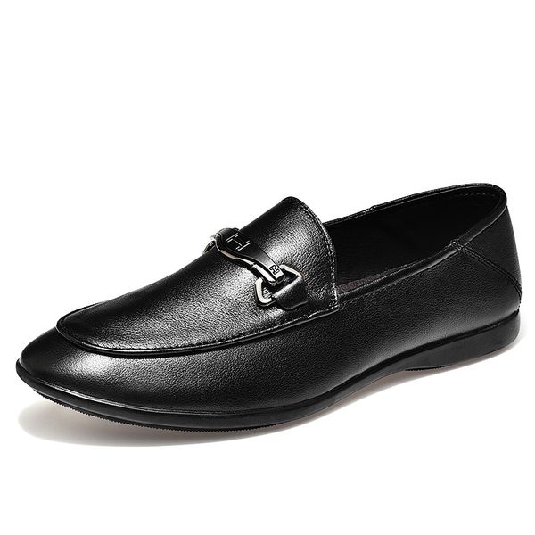 

characterized british dress shoes chains mens leather loafers slip-ons flats first layer cow leather shoes antiskid boat shoes z347, Black