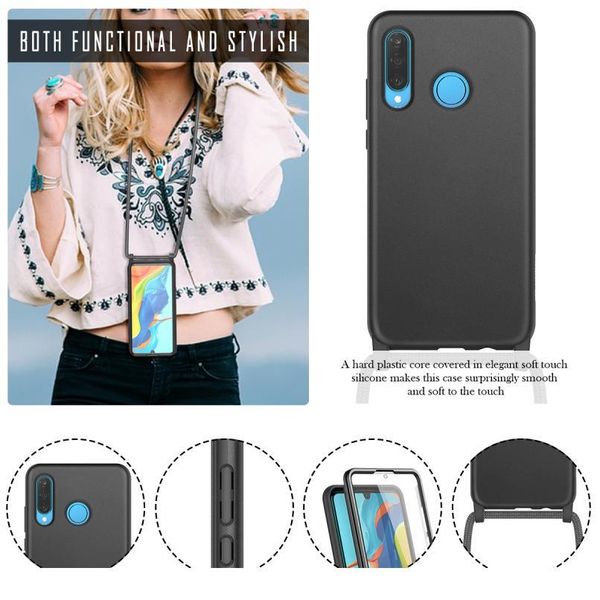 

soft tpu phone case with lanyard necklace for huawei p30 lite cover rope crossbody with long neck strap shockproof ca qylorp