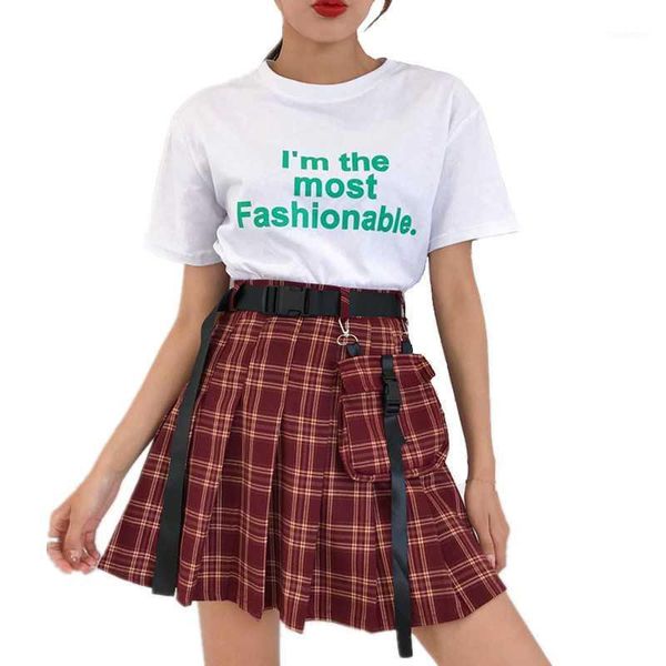 

summer 2020 korean plaid mini skirt women pocket skirts girls jk school short tool skirt a line zipper pleated with belt1, Black