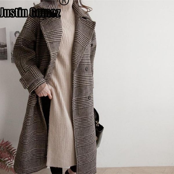 

korean autumn and winter women's tweed plaid double-breasted woolen coat cardigan women slim fitting outerwear plus size coat1, Black