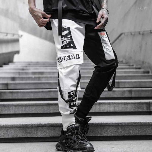 

hip hop ribbons cargo pants men joggers pants streetwear men 2020 fashion mens elastic waist pant male trousers sweatpants1, Black