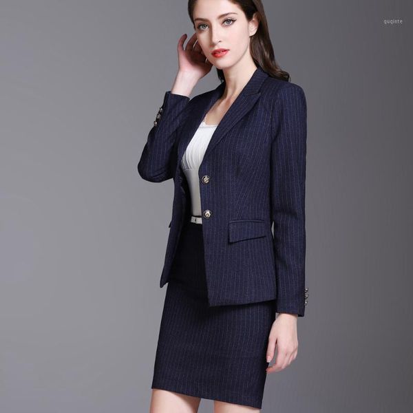 

autumn 2020 blue vertical stripe business suit women's white collar office dress work suit women's work clothes1
