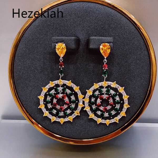 

hezekiah 925 tremella needle lady noble earrings tassel personalized fashion colored zircon shiny round eardrop dance party ing, Golden
