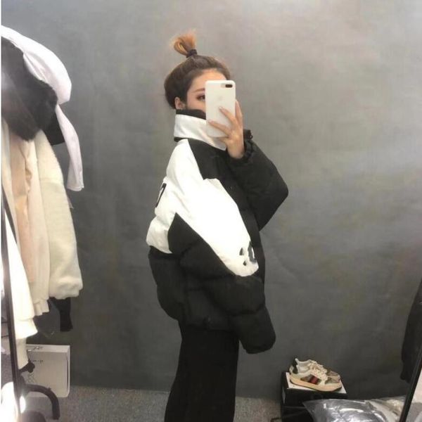 

2020 net celebrities same winter coat new loose houndstooth down padded jacket thick warm letter coat jacket women, Black