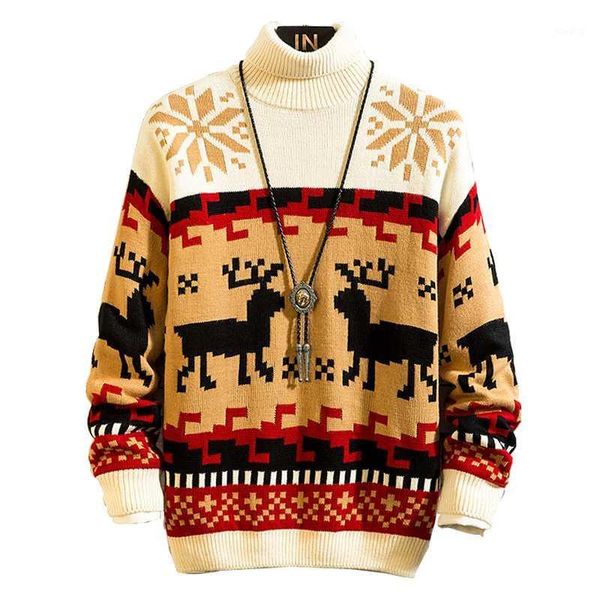 

autumn winter sweater men female turtleneck knitted sweater printed pattern casual warm mens pullover fashion male1, White;black