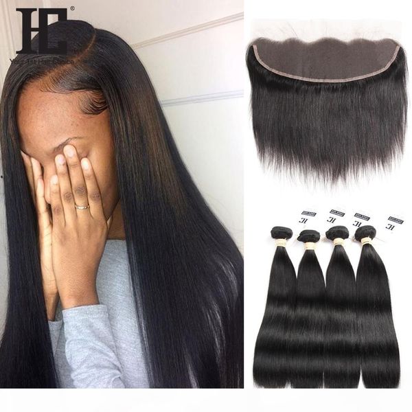 

hc hair brazilian 13x4 full lace frontals with 4 bundles soft straight human hair with frontal peruvian virgin hair with lace frontal, Black