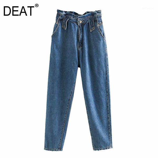 

deat] 2020 spring autumn new fashion tide straight loose high waist personality women elasticity denim long pants 13u2111, Blue