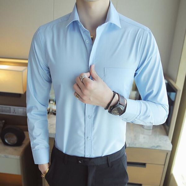 

2021 men's dress fine manly social shirts chemise black white homme tk0h