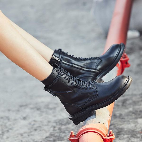 

boots short autumn winter 2021 women's women british style shoes leather motorcycle, Black