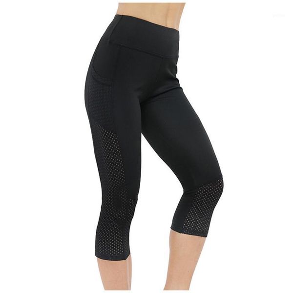 

leggings sport women fitness side pocket mobile phone mesh cropped high stretch bodybuilding workout solid pants female 20211, Black