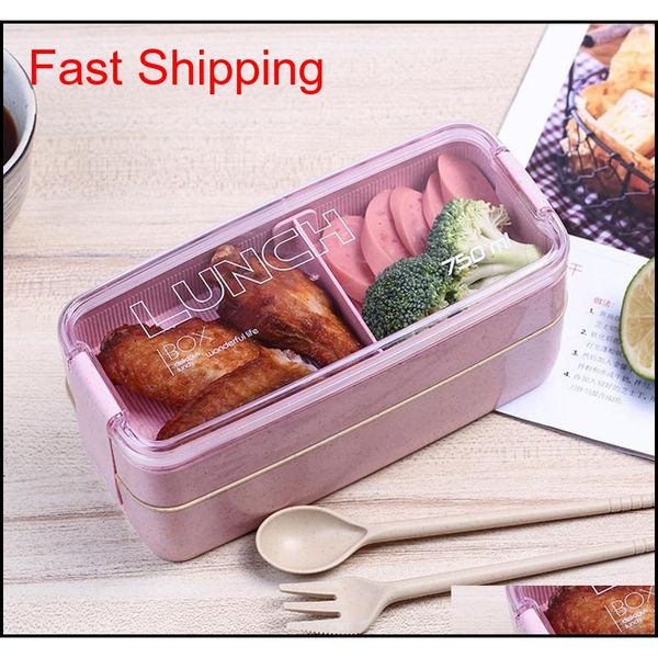 

750ml healthy material wheat straw bento boxes 2 layer lunch box microwave dinnerware food storage container l qylkjj yh_pack