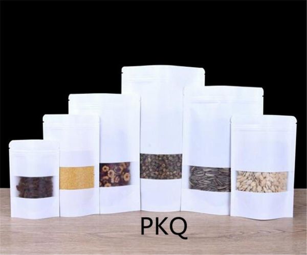 

gift wrap 15x22cm white kraft paper bag snack packing zipper retail craft with clear window 5pcs