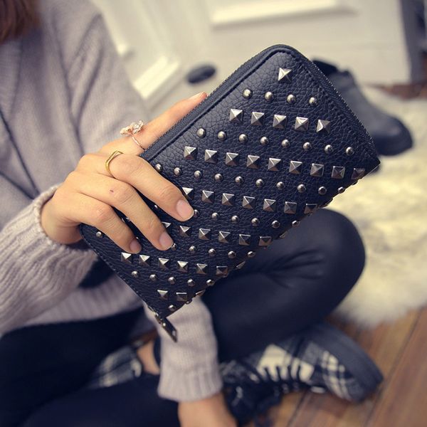 

new ladies studded hand clutch fashion long phone wallet women bag