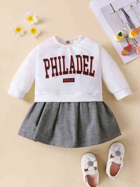 

baby letter graphic contrast hem sweatshirt dress she, Black