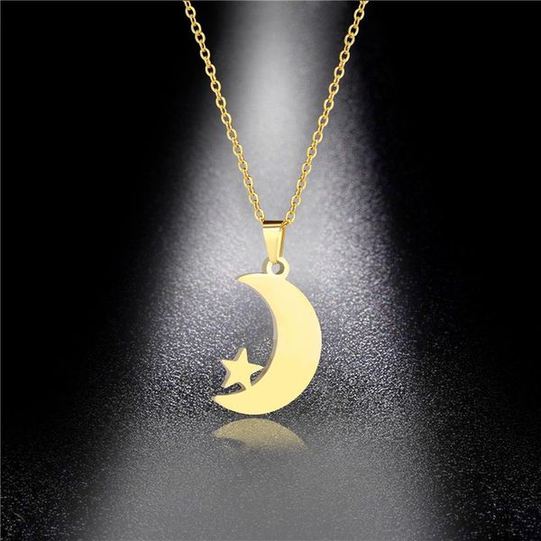 

fashion women choker necklaces mini metal pendant long chain gold color moon star stainless steel necklace engagement jewelry, Silver