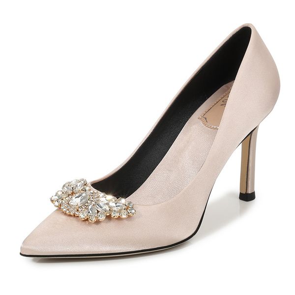 

2021 new female wedding satin thin shoes feminine red heels tchf, Black