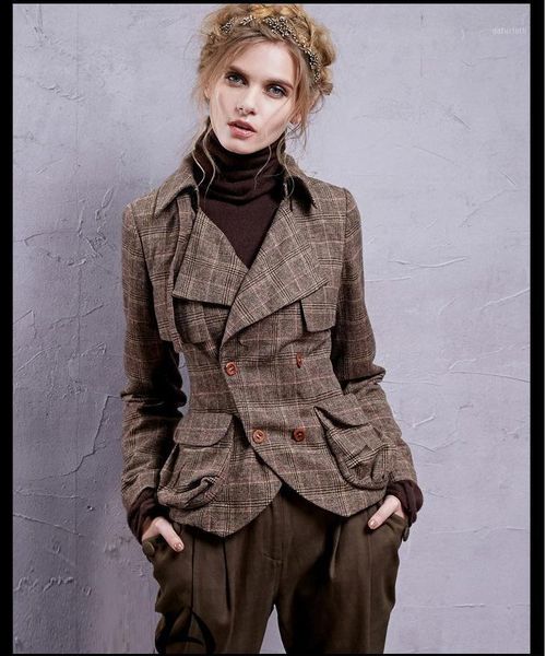 

fall vintage knight style lapel thin slim handsome round edge short jacket woman1, Tan;black