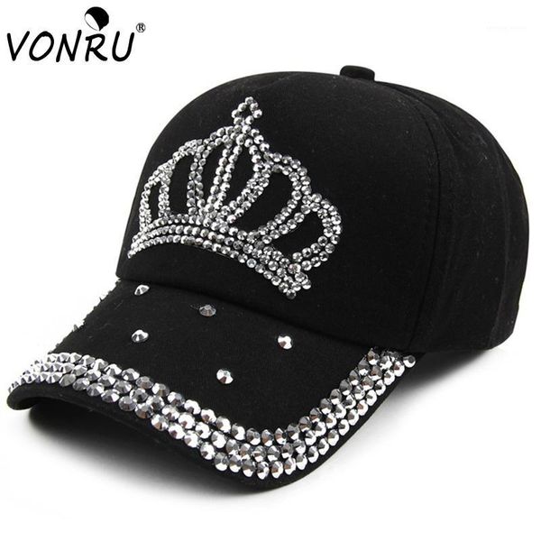 

wholesale- vonru new crown rhinestone baseball caps fashion jean hat hip hop women denim baseball cap sun hat1, Blue;gray