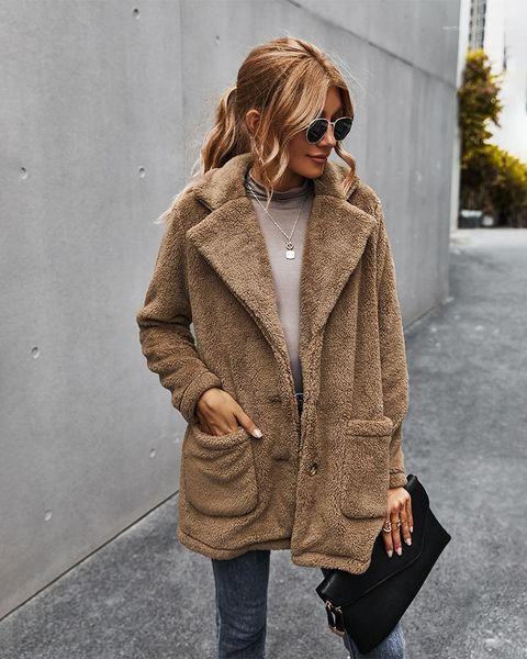 

jackets ladies winter coats women push plus velvet coats solid color pocket long sleeve lapel neck, Black;brown