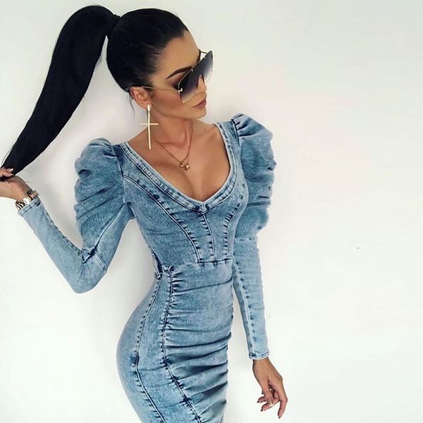 

european and american fashion street snap deep v ruffle princess sleeve bag hip cowboy dress no belt, Black;gray
