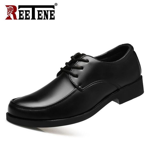 

reetene spring men leather shoes male flats round toe office shoes comfort dress for men big size men's business, Black