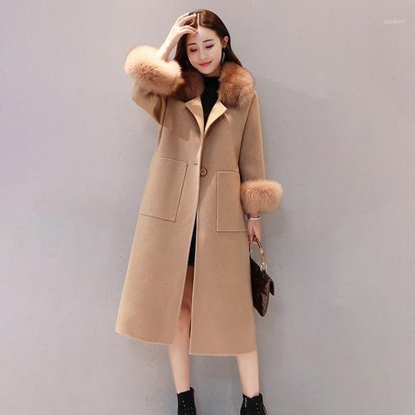 

patchwork fur wool jackets women three quarter sleeve oversize thick warm coats female fashion clothes winter 2020 tide y7771, Black