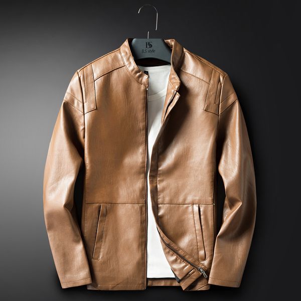 

2021 new jaqueta couro falso homens jaquetas do plutnio da motocicleta casacos masculinos roupas casuais slidos de negcios 37qs, Black