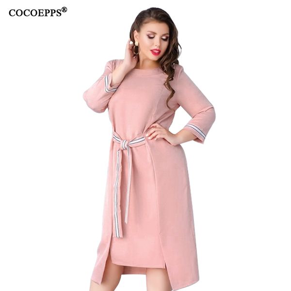 

5xl 6xl 2020 autumn plus size women dress winter casual big large size office ladies work dress sash elegant bodycon party, Black;gray